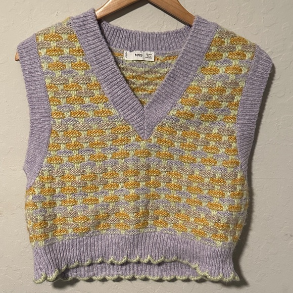 Mango V-Neck Sweater Vest in Purple and Yellow Siz S - Picture 1 of 3